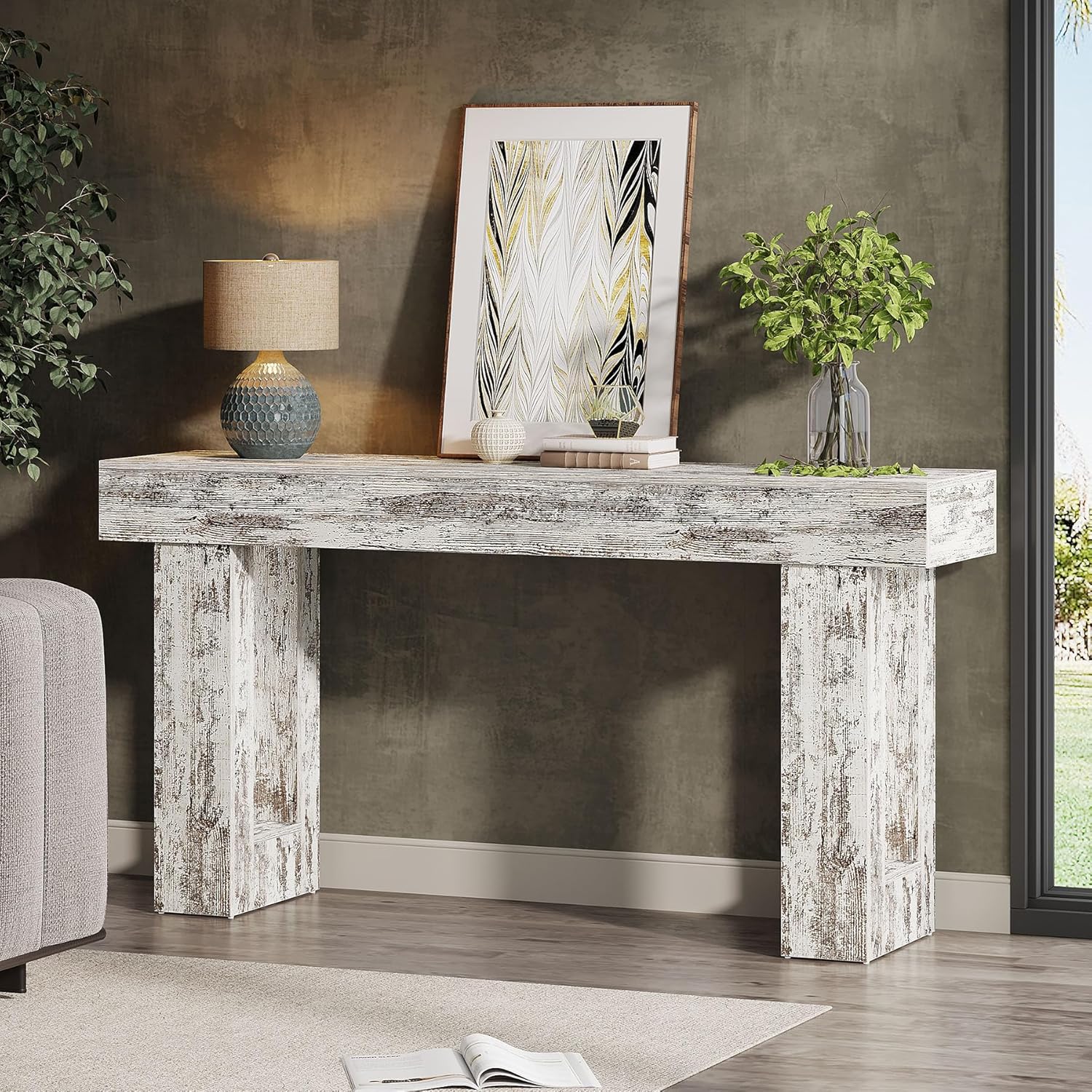 63" Rustic Sofa Table, Chunky Console Table for Entryway - Image 36