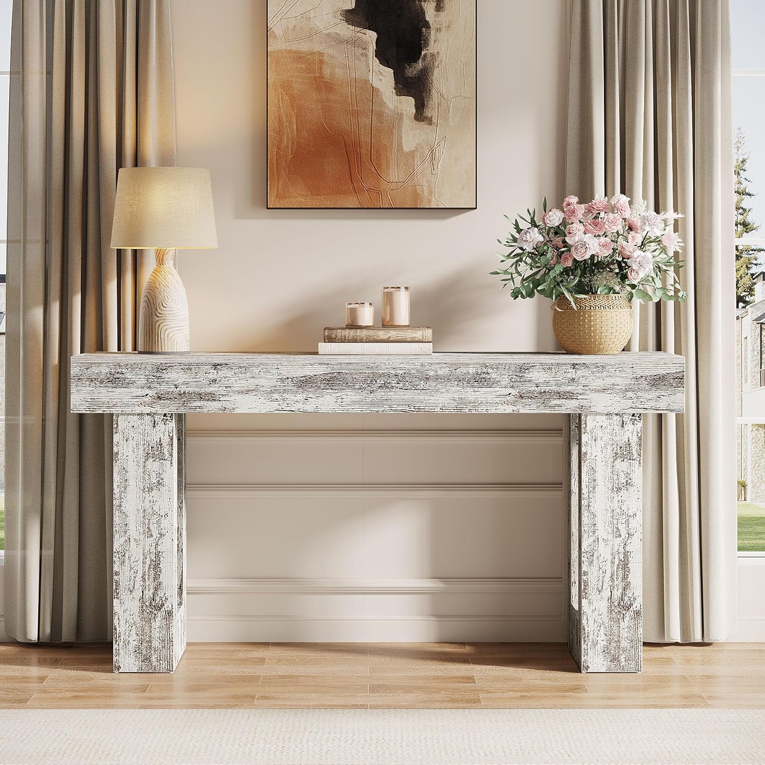 63" Rustic Sofa Table, Chunky Console Table for Entryway - Image 37