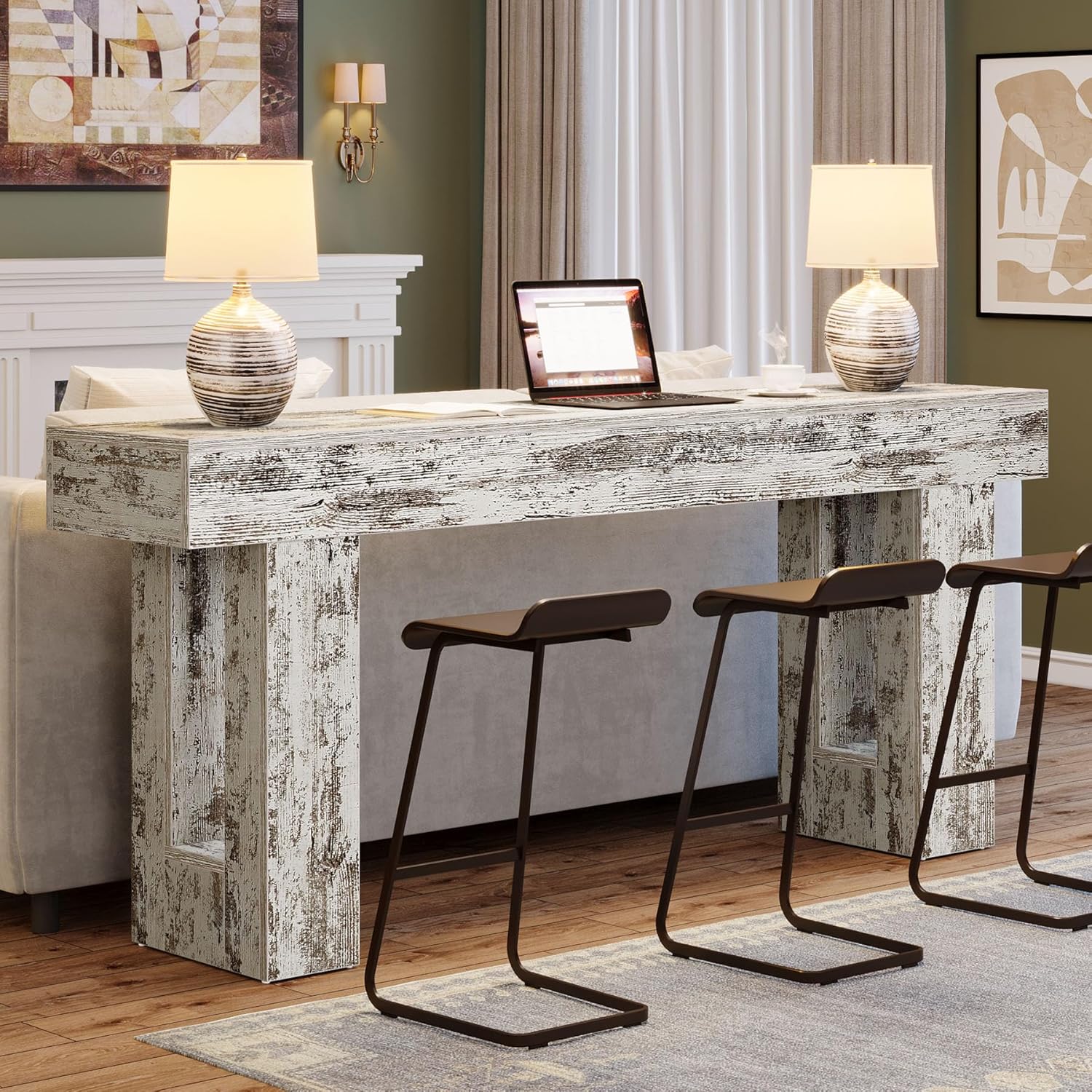 63" Rustic Sofa Table, Chunky Console Table for Entryway - Image 38