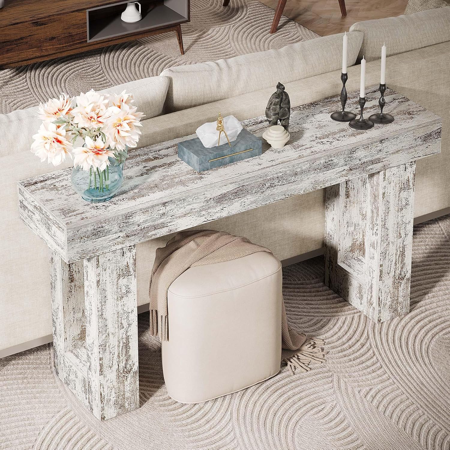 63" Rustic Sofa Table, Chunky Console Table for Entryway - Image 39