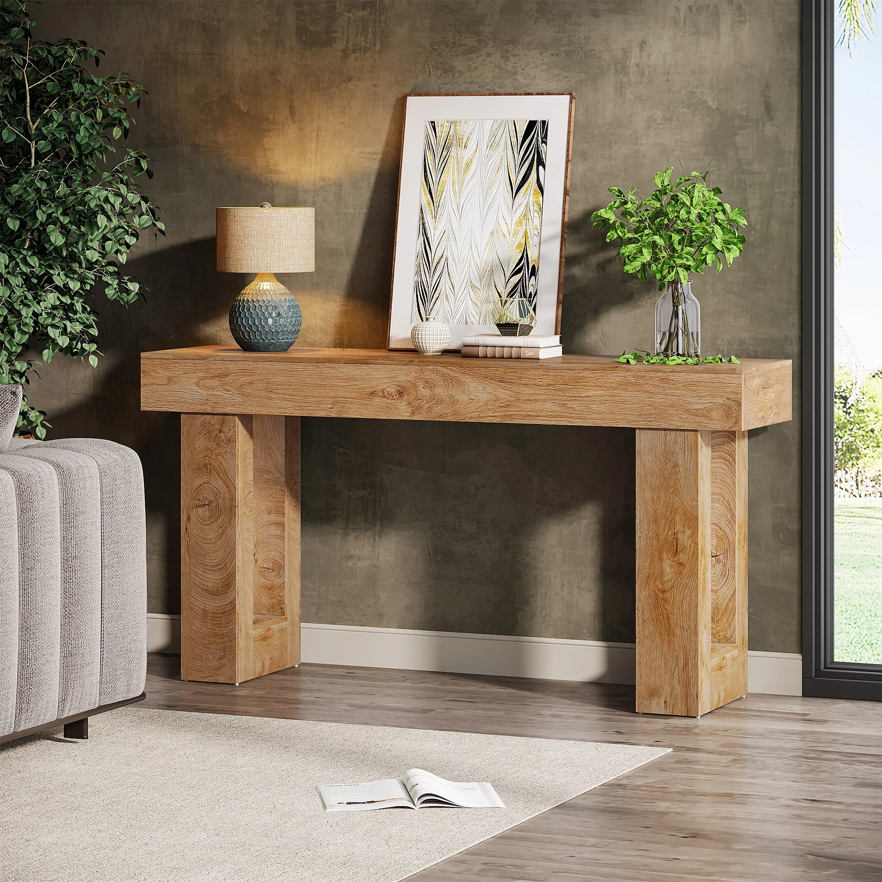 63" Rustic Sofa Table, Chunky Console Table for Entryway - Image 4