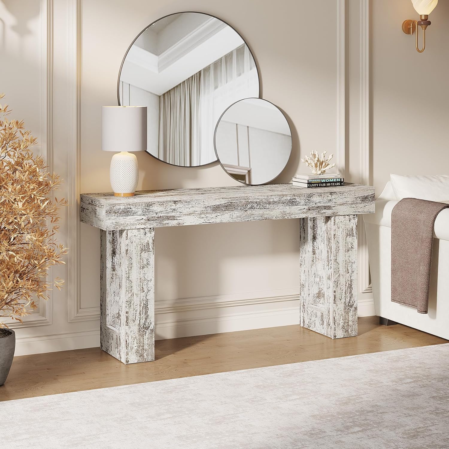 63" Rustic Sofa Table, Chunky Console Table for Entryway - Image 40