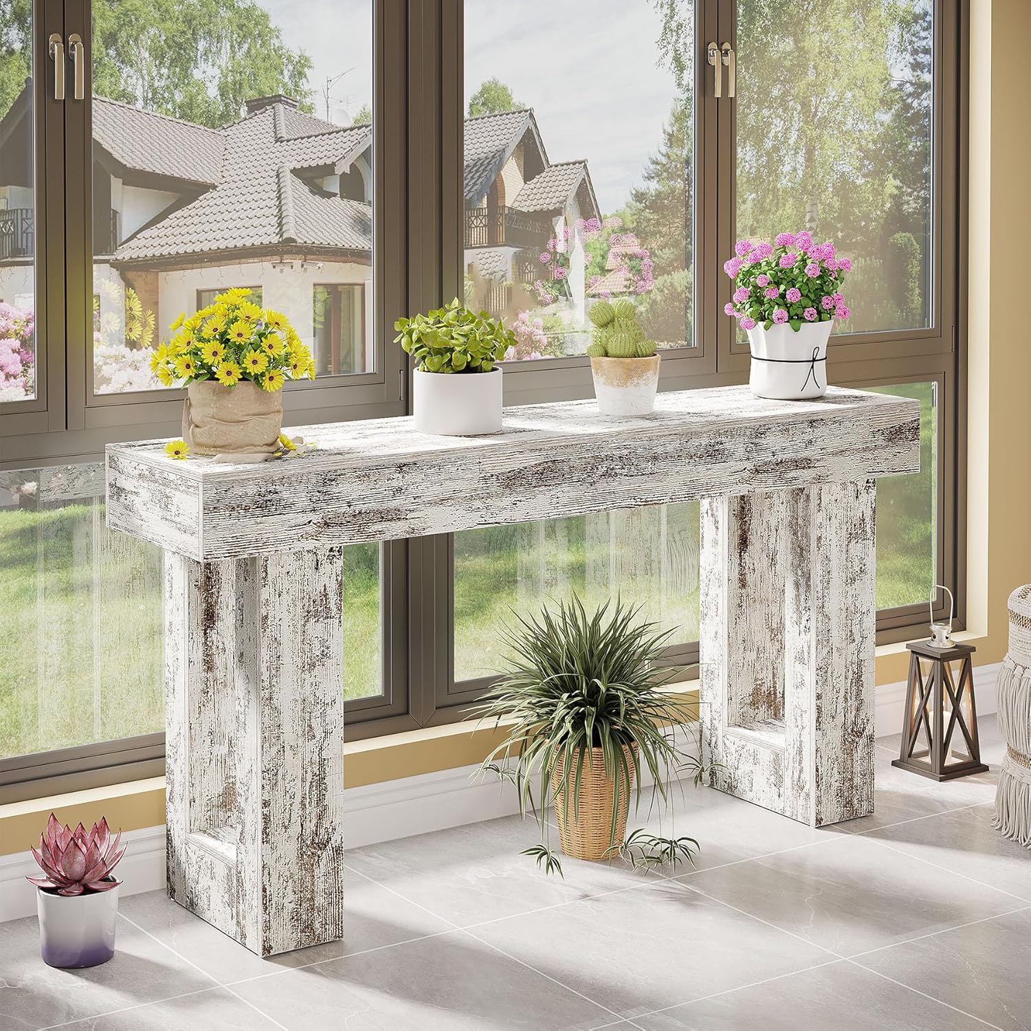63" Rustic Sofa Table, Chunky Console Table for Entryway - Image 41