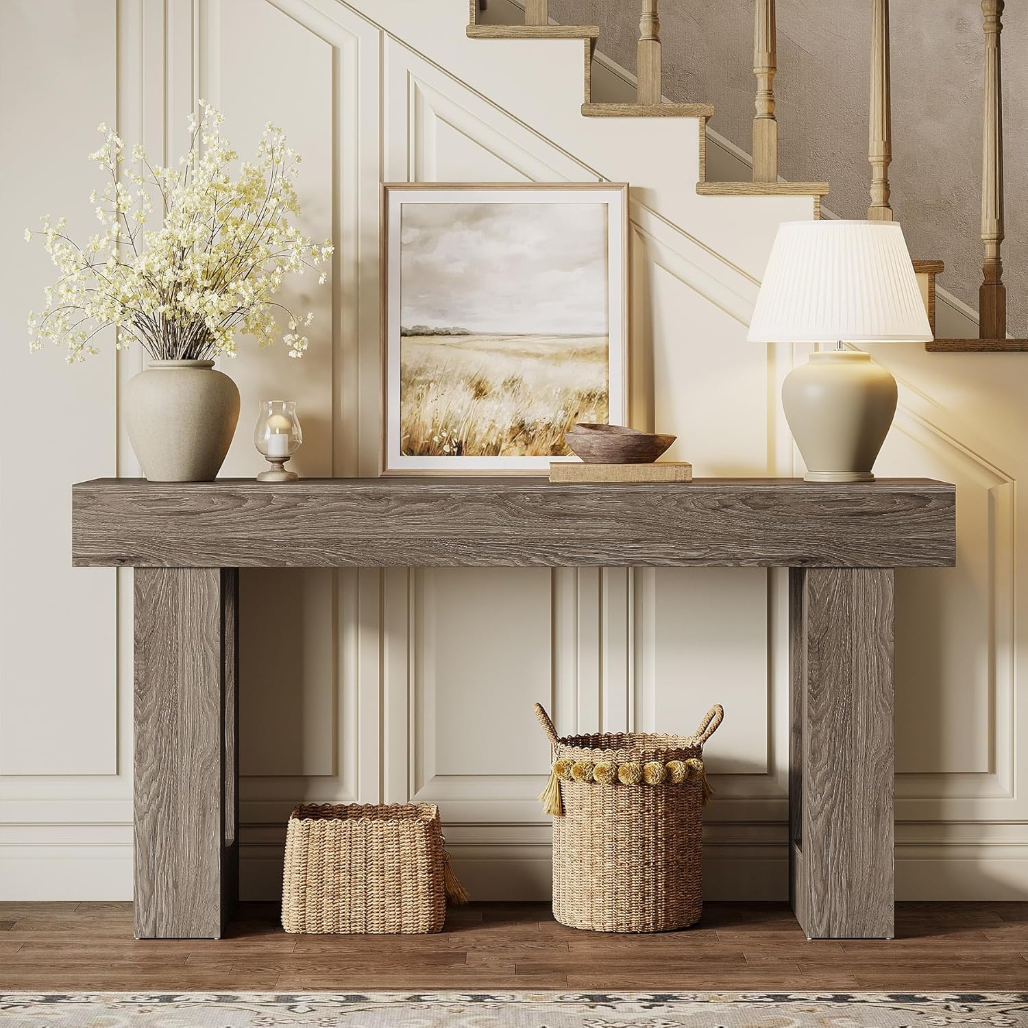 63" Rustic Sofa Table, Chunky Console Table for Entryway - Image 43