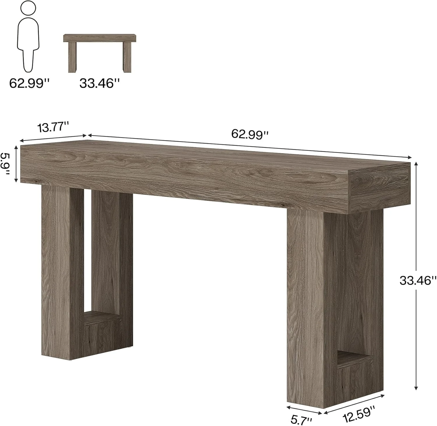 63" Rustic Sofa Table, Chunky Console Table for Entryway - Image 44