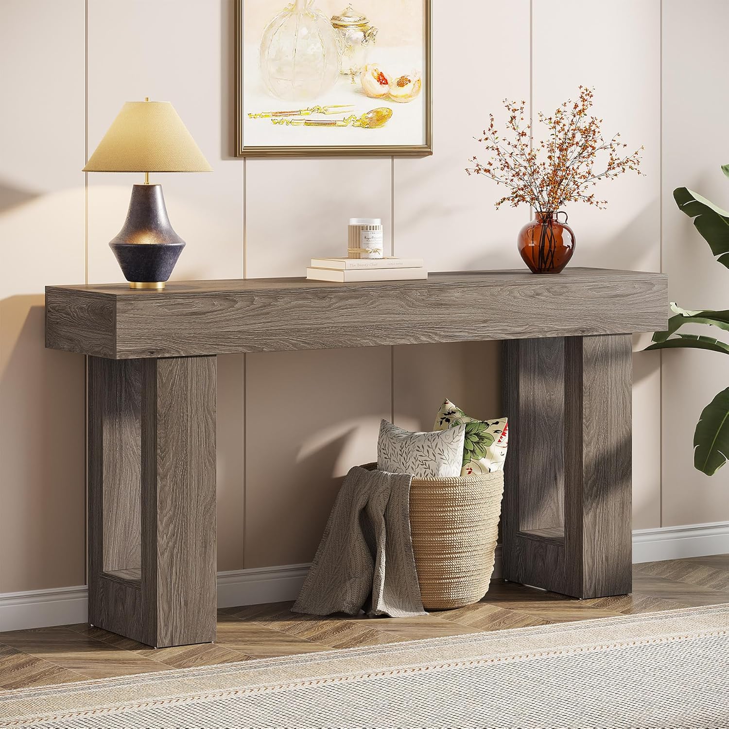 63" Rustic Sofa Table, Chunky Console Table for Entryway - Image 45