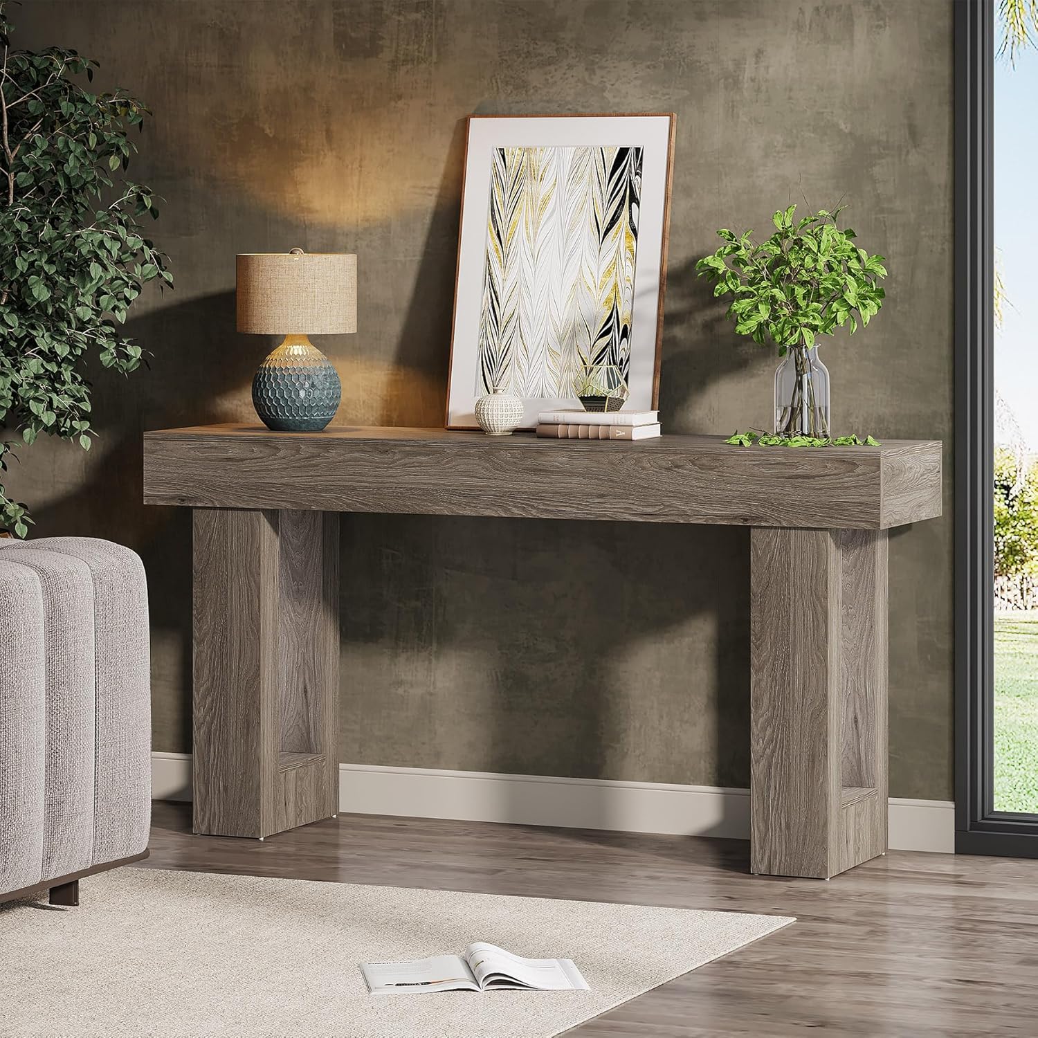 63" Rustic Sofa Table, Chunky Console Table for Entryway - Image 46
