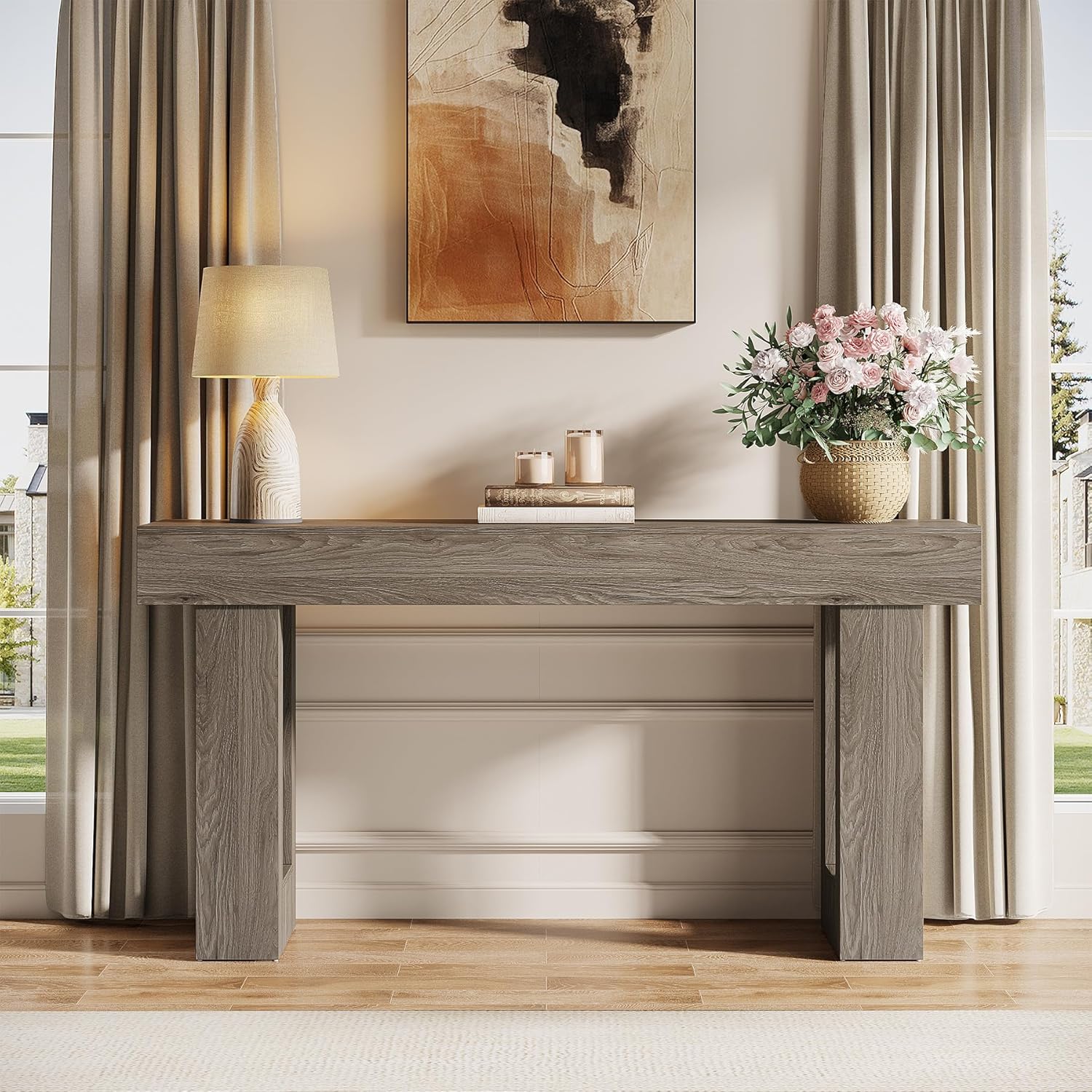 63" Rustic Sofa Table, Chunky Console Table for Entryway - Image 47