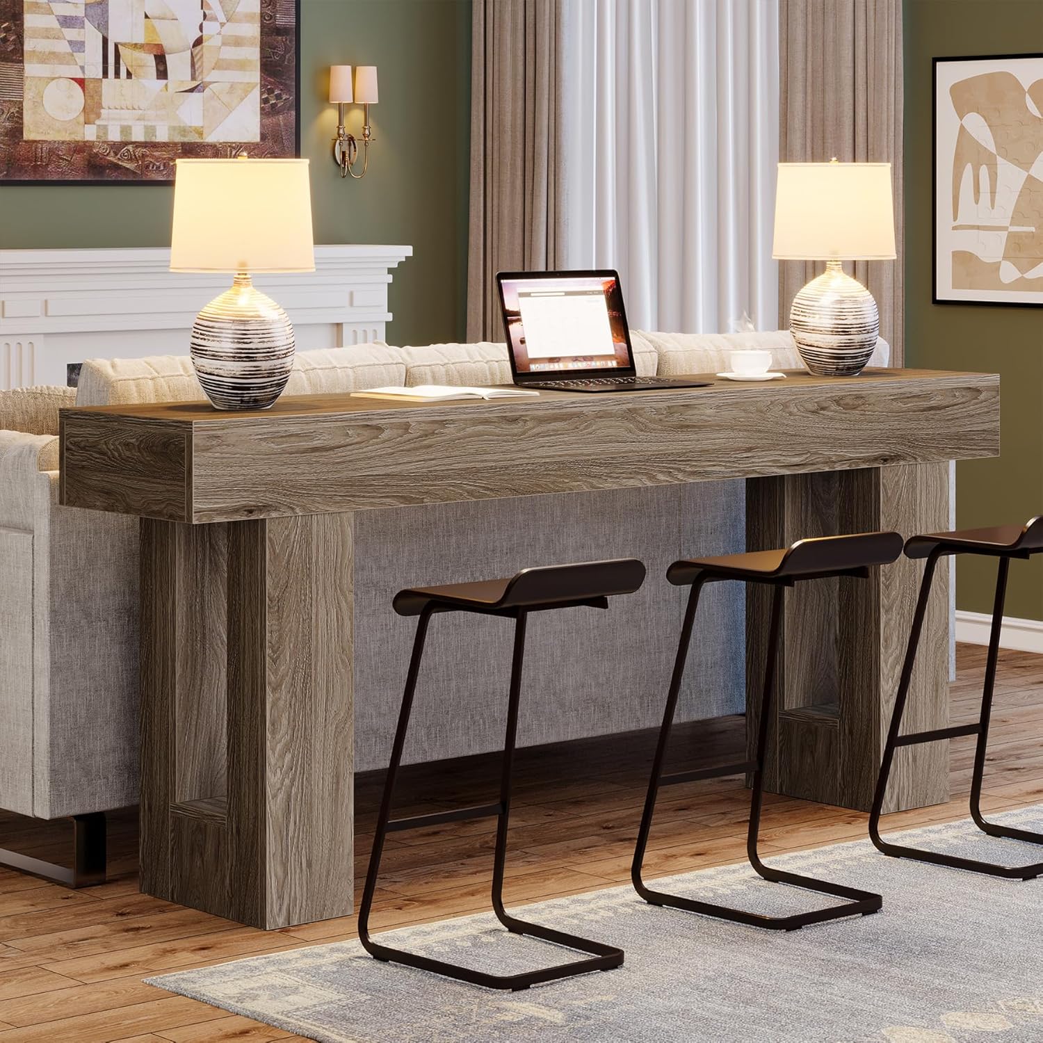 63" Rustic Sofa Table, Chunky Console Table for Entryway - Image 48