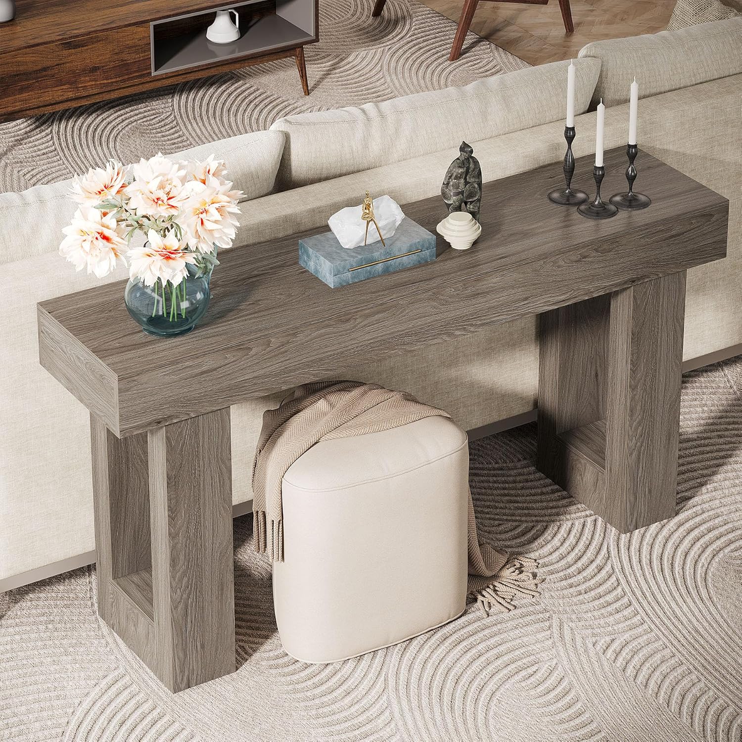 63" Rustic Sofa Table, Chunky Console Table for Entryway - Image 49