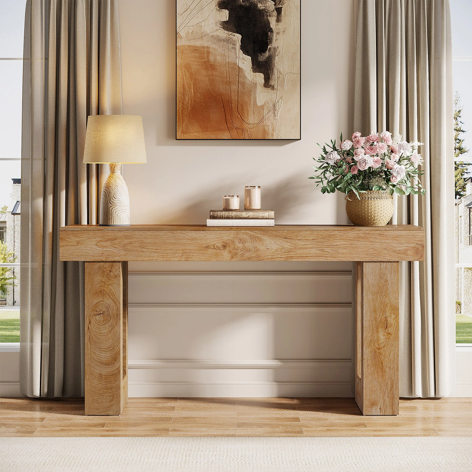 63" Rustic Sofa Table, Chunky Console Table for Entryway - Image 5