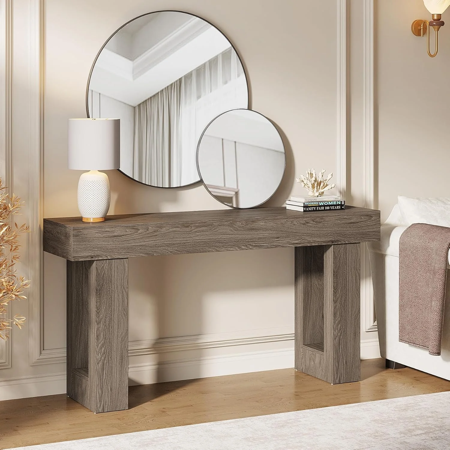 63" Rustic Sofa Table, Chunky Console Table for Entryway - Image 50