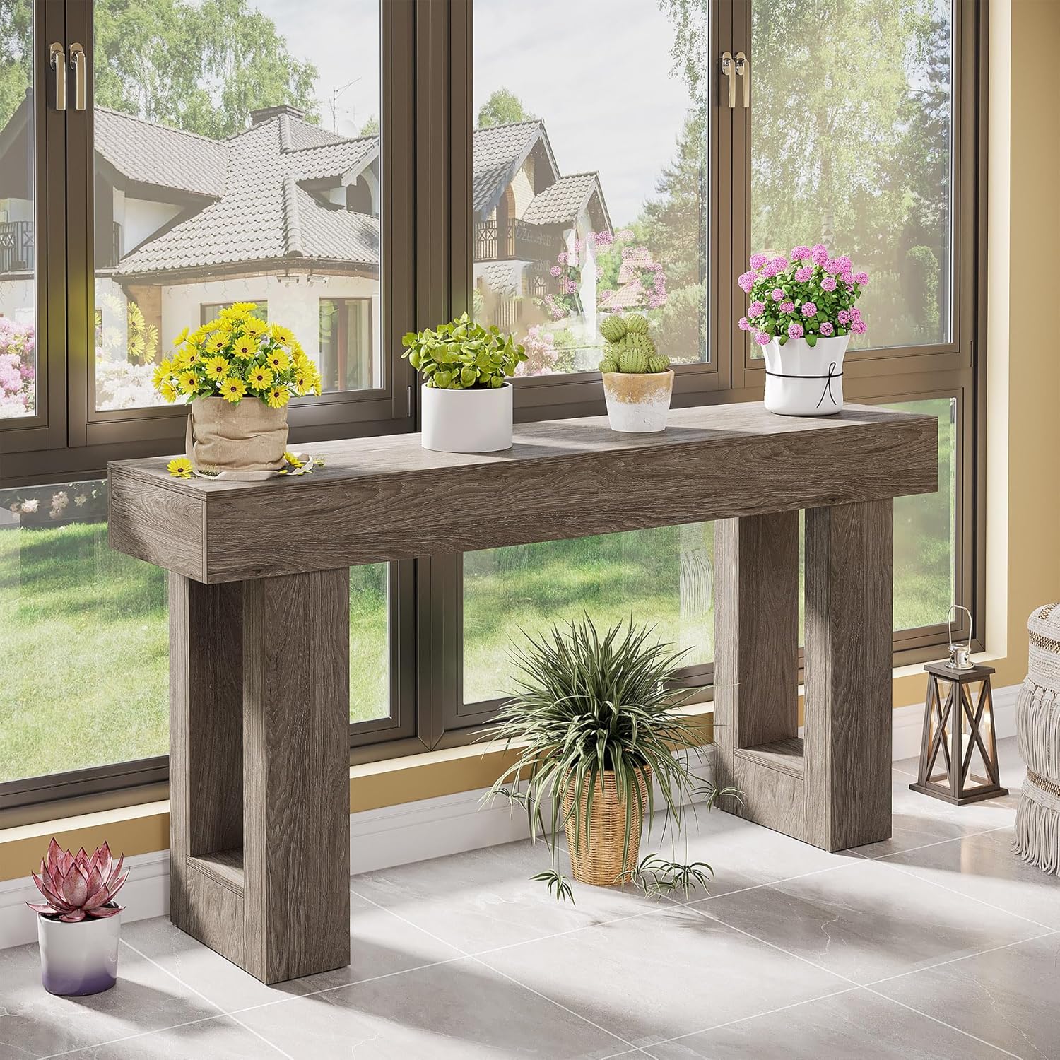 63" Rustic Sofa Table, Chunky Console Table for Entryway - Image 51