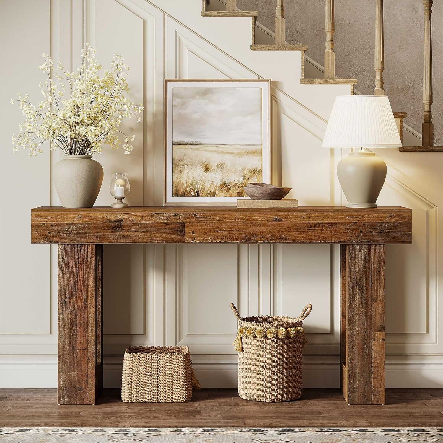 63" Rustic Sofa Table, Chunky Console Table for Entryway - Image 53