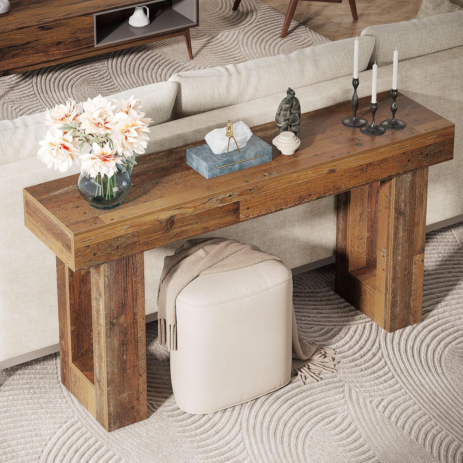 63" Rustic Sofa Table, Chunky Console Table for Entryway - Image 59