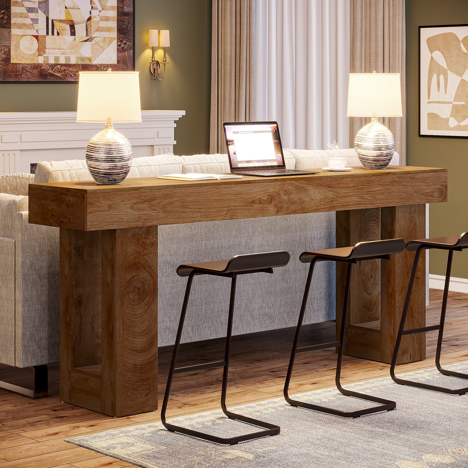 63" Rustic Sofa Table, Chunky Console Table for Entryway - Image 6