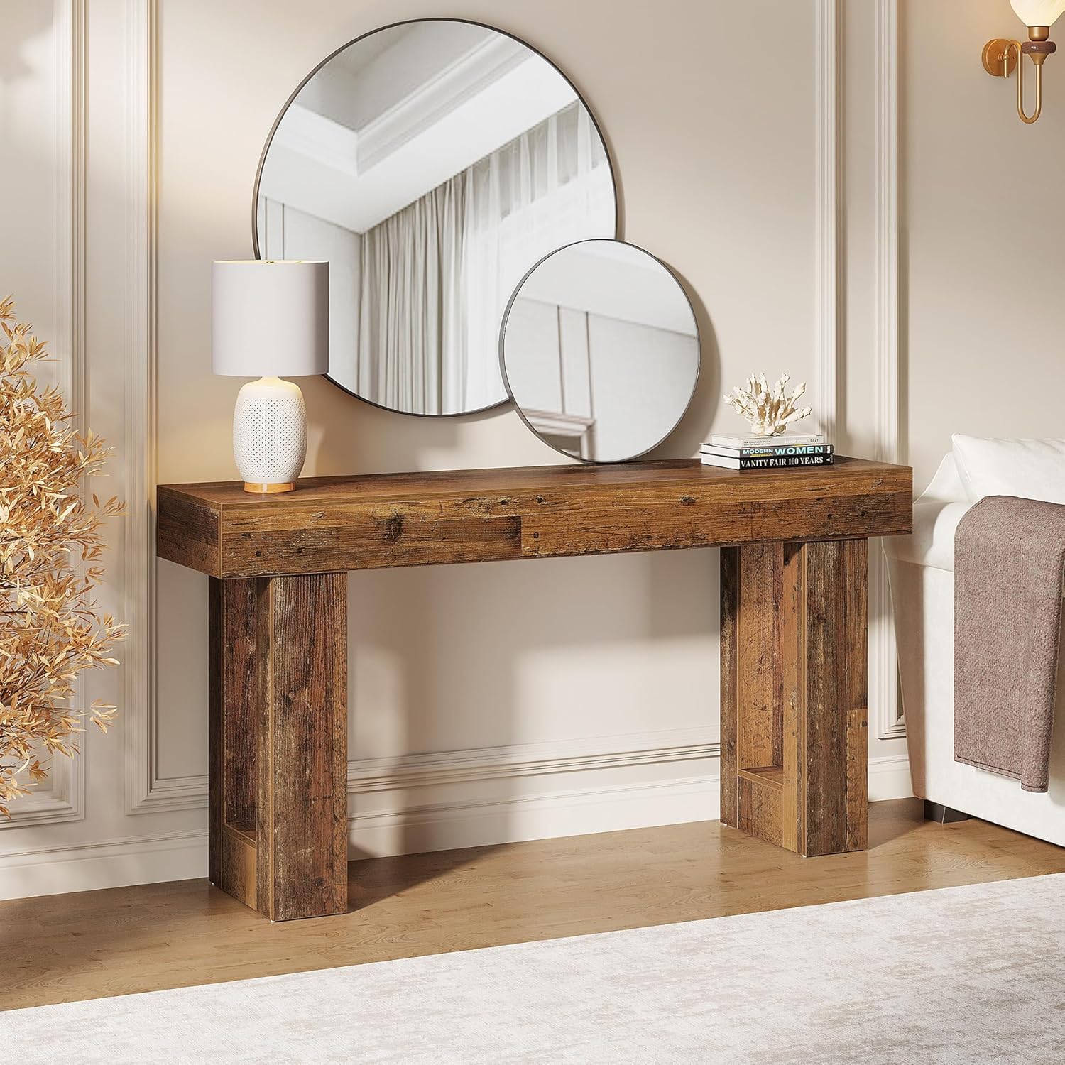 63" Rustic Sofa Table, Chunky Console Table for Entryway - Image 60
