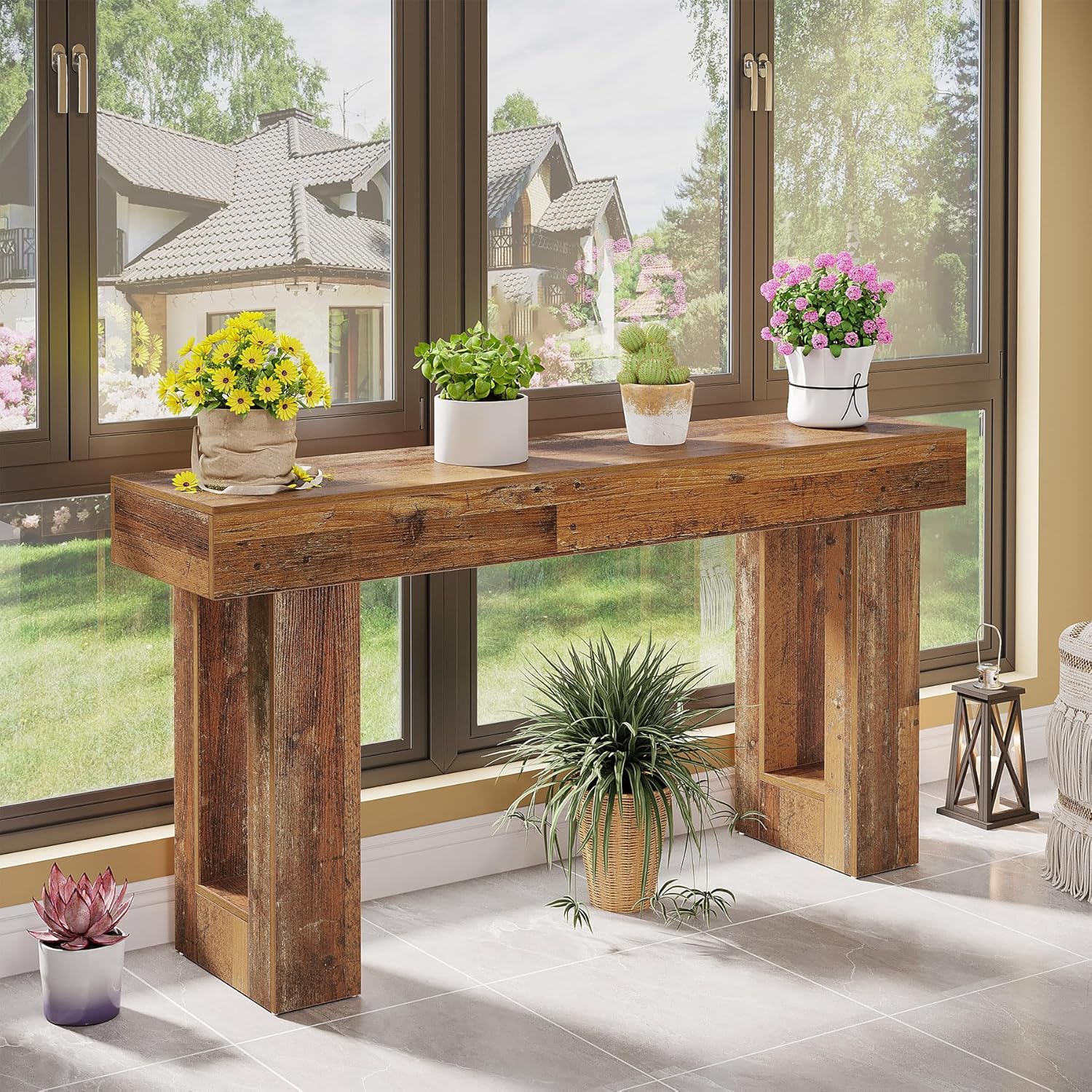 63" Rustic Sofa Table, Chunky Console Table for Entryway - Image 61