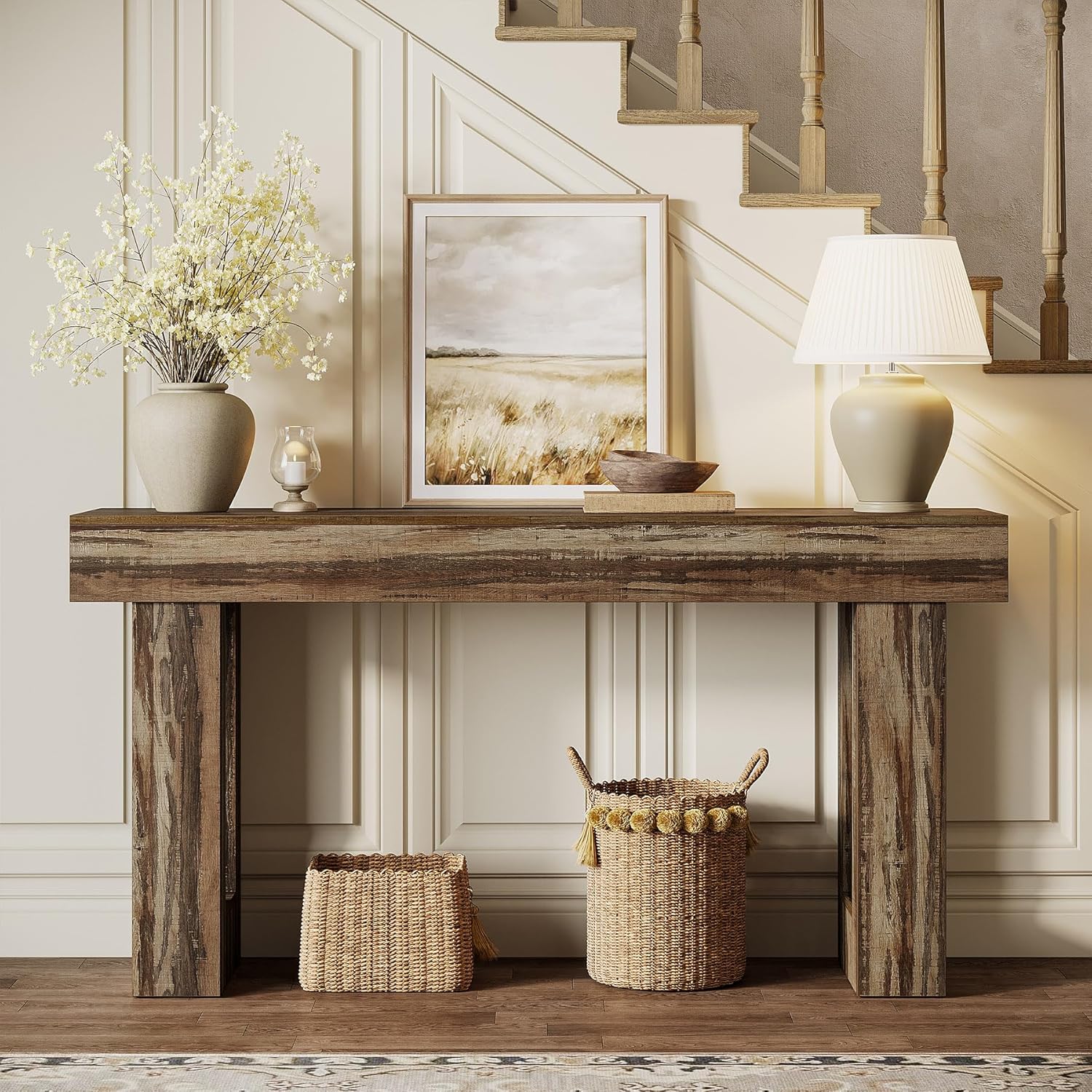 63" Rustic Sofa Table, Chunky Console Table for Entryway - Image 64