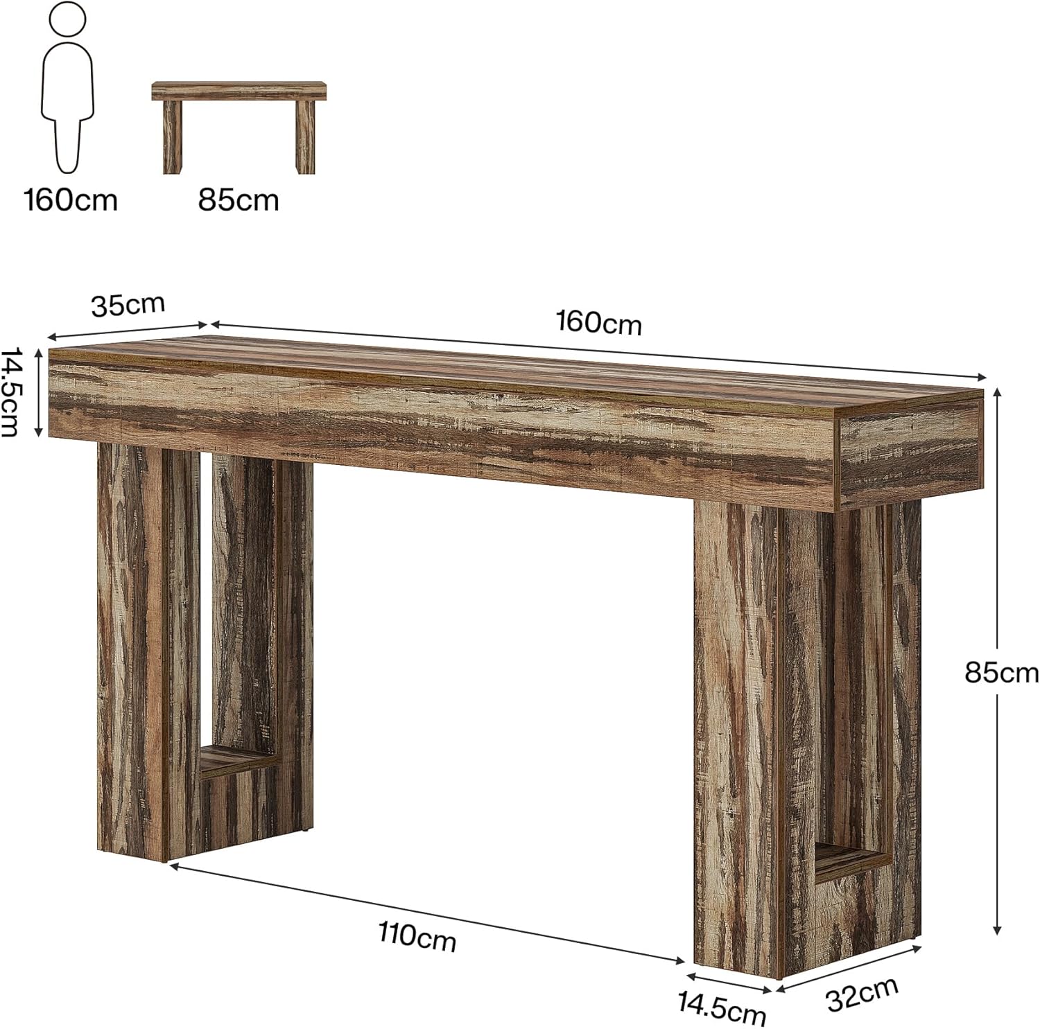 63" Rustic Sofa Table, Chunky Console Table for Entryway - Image 65
