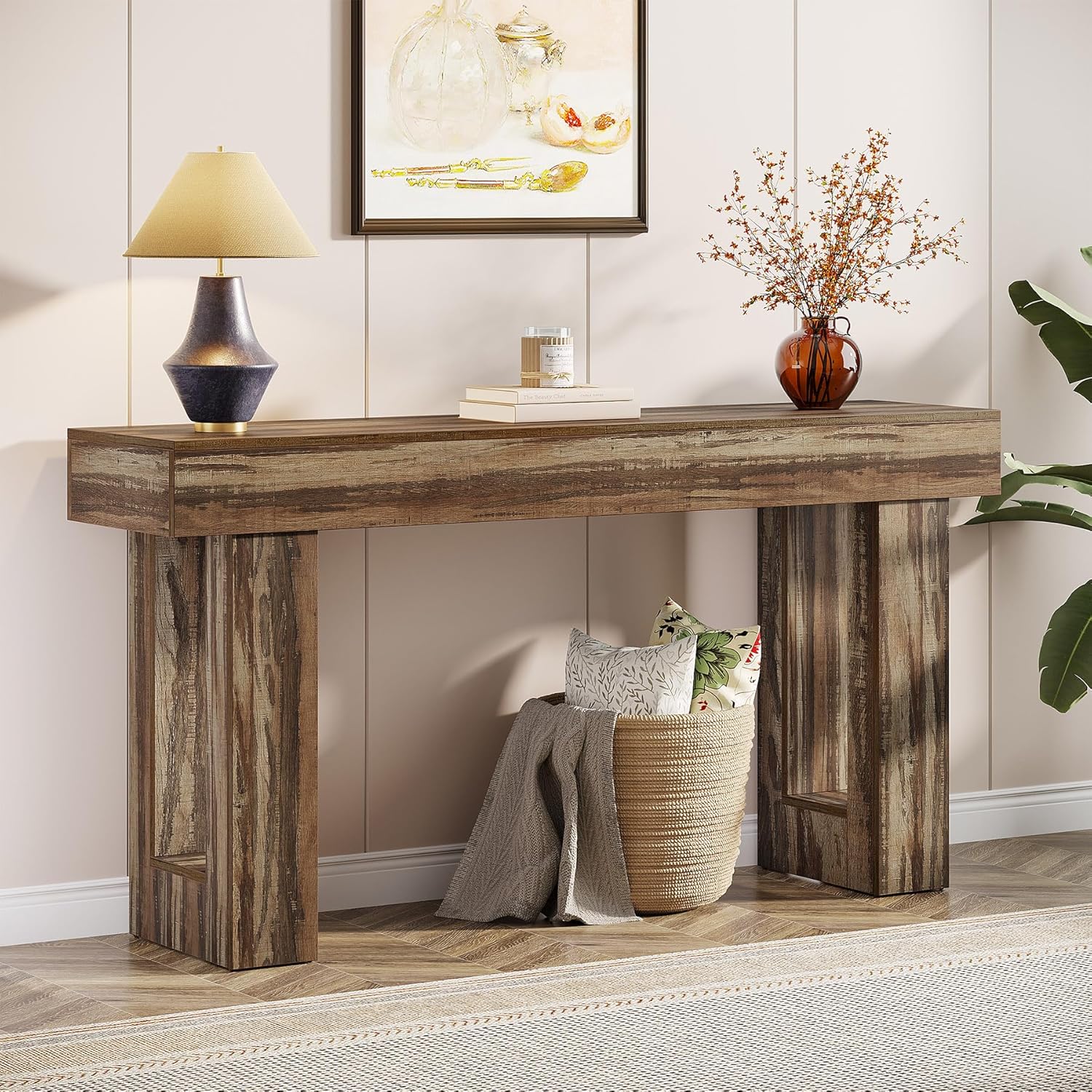 63" Rustic Sofa Table, Chunky Console Table for Entryway - Image 66