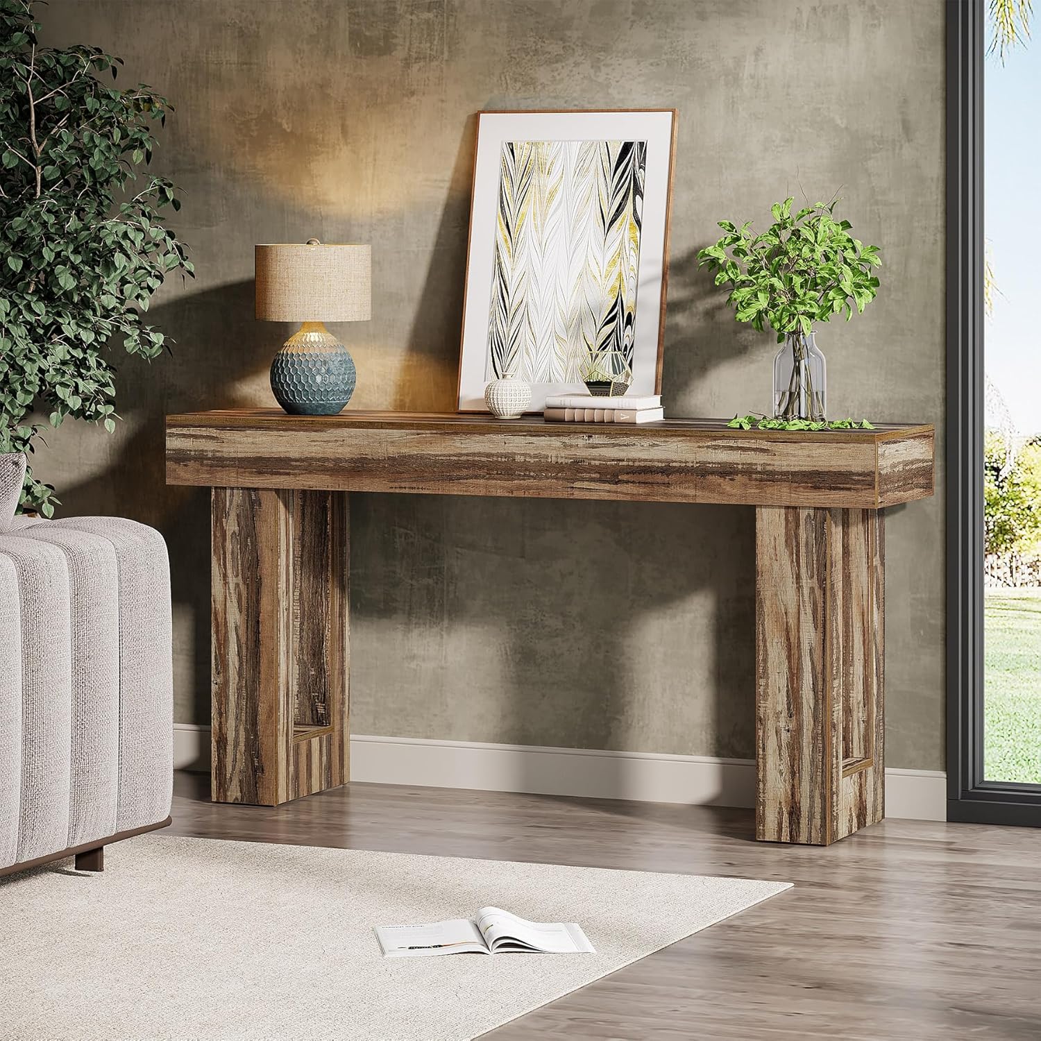 63" Rustic Sofa Table, Chunky Console Table for Entryway - Image 67