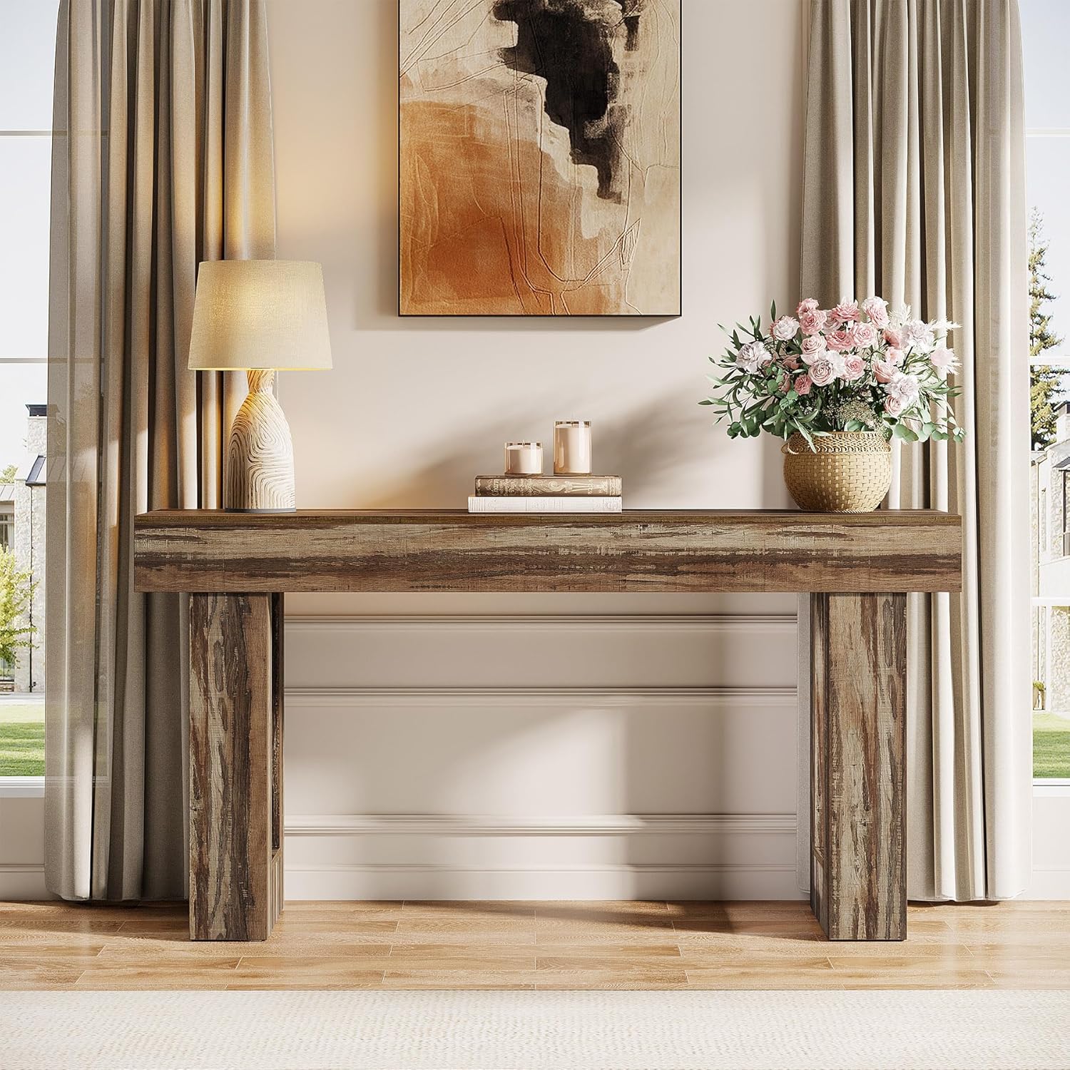 63" Rustic Sofa Table, Chunky Console Table for Entryway - Image 68