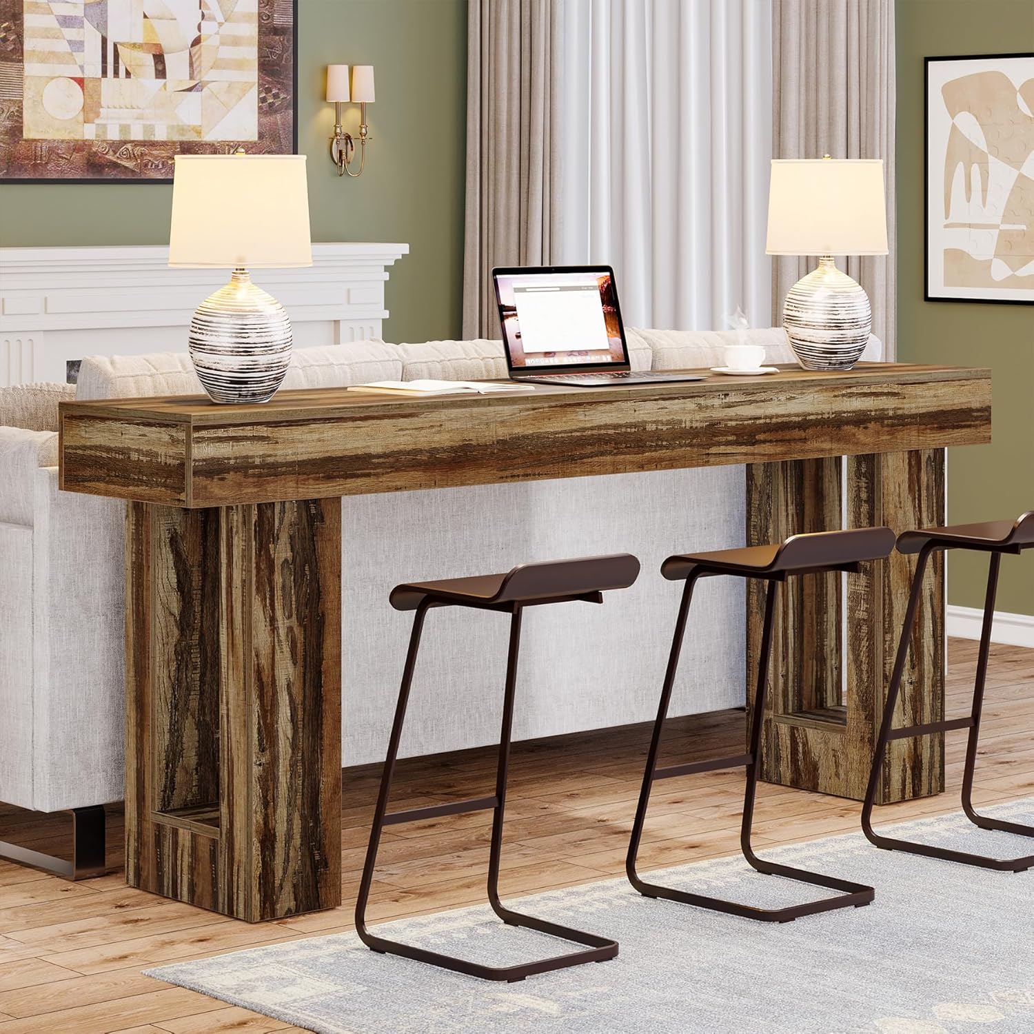63" Rustic Sofa Table, Chunky Console Table for Entryway - Image 69