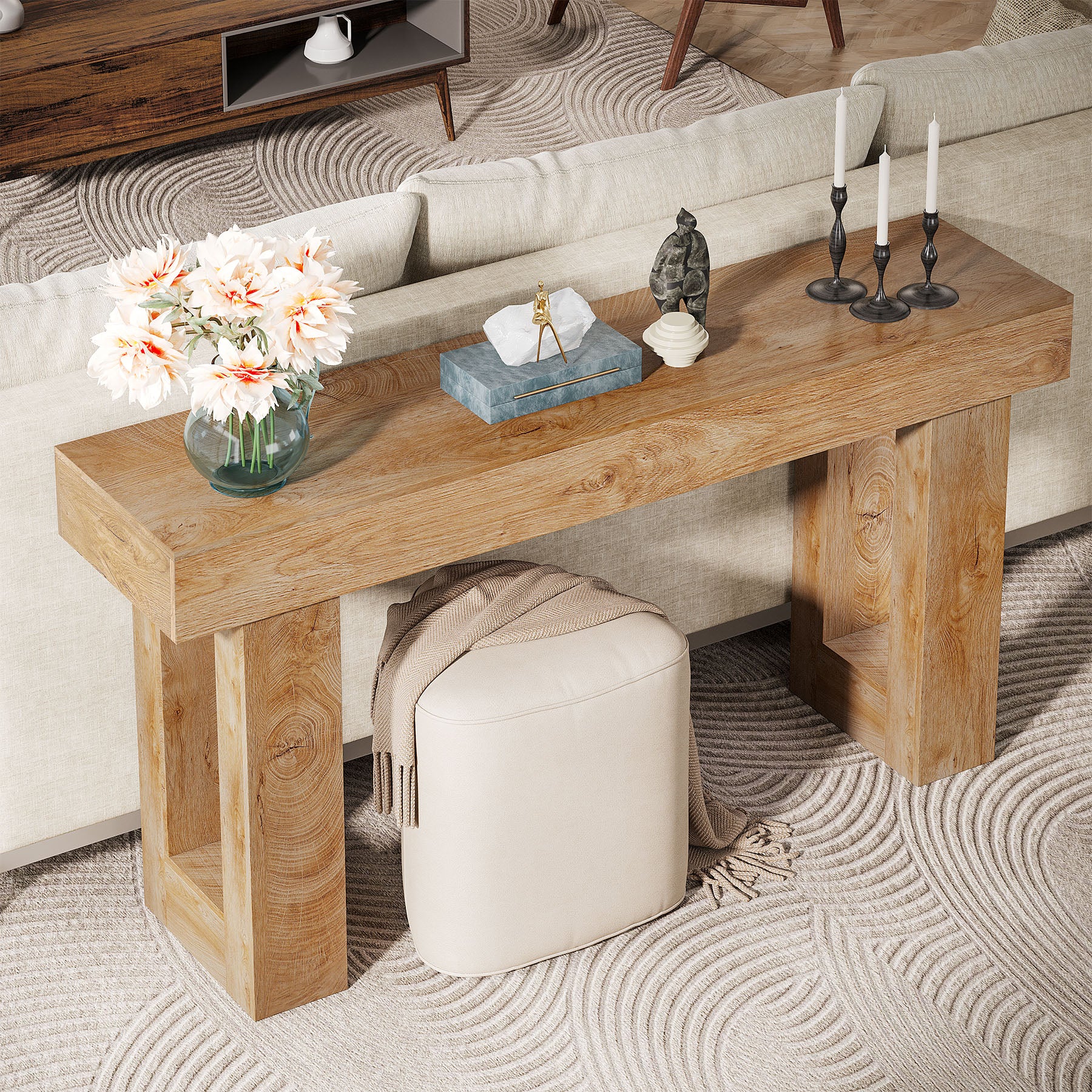 63" Rustic Sofa Table, Chunky Console Table for Entryway - Image 7