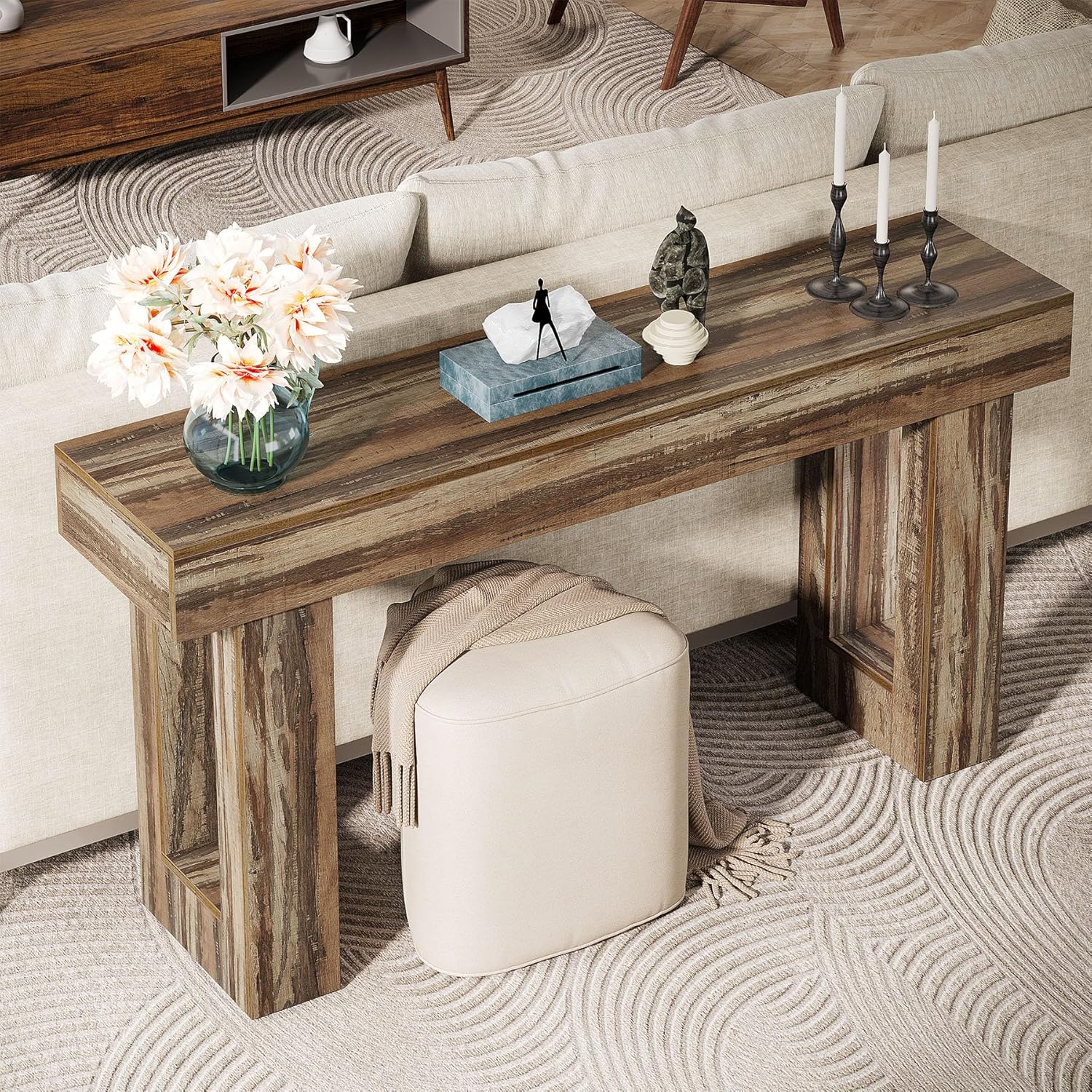 63" Rustic Sofa Table, Chunky Console Table for Entryway - Image 70