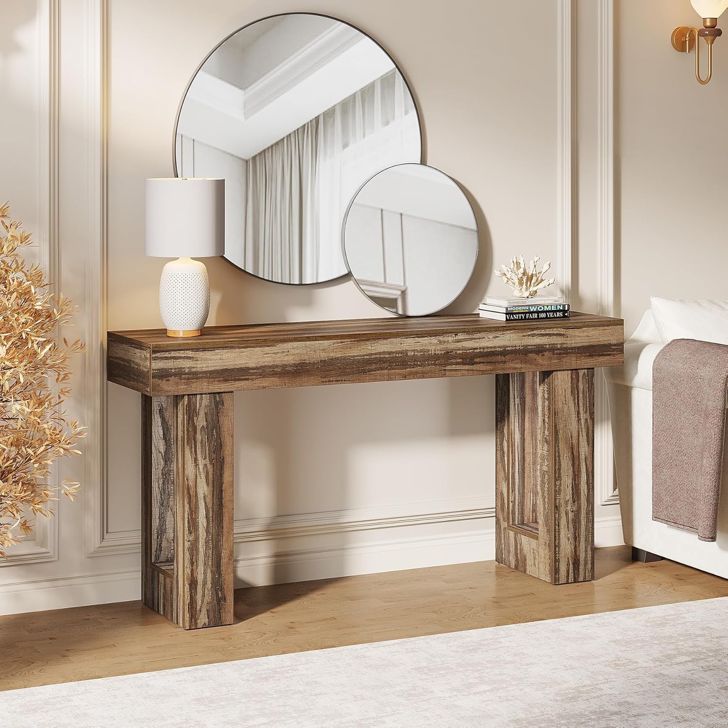 63" Rustic Sofa Table, Chunky Console Table for Entryway - Image 71