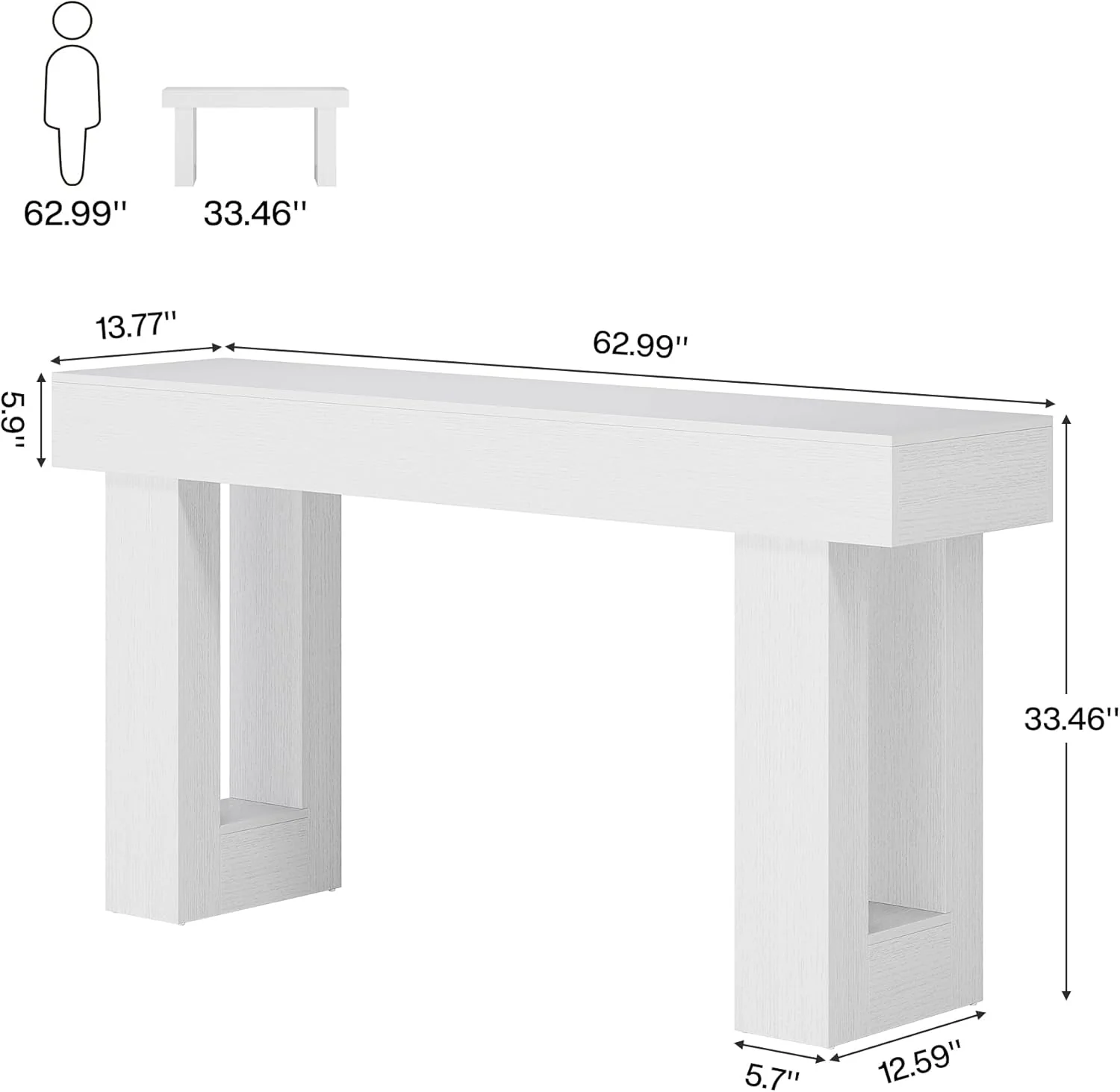 63" Rustic Sofa Table, Chunky Console Table for Entryway - Image 75