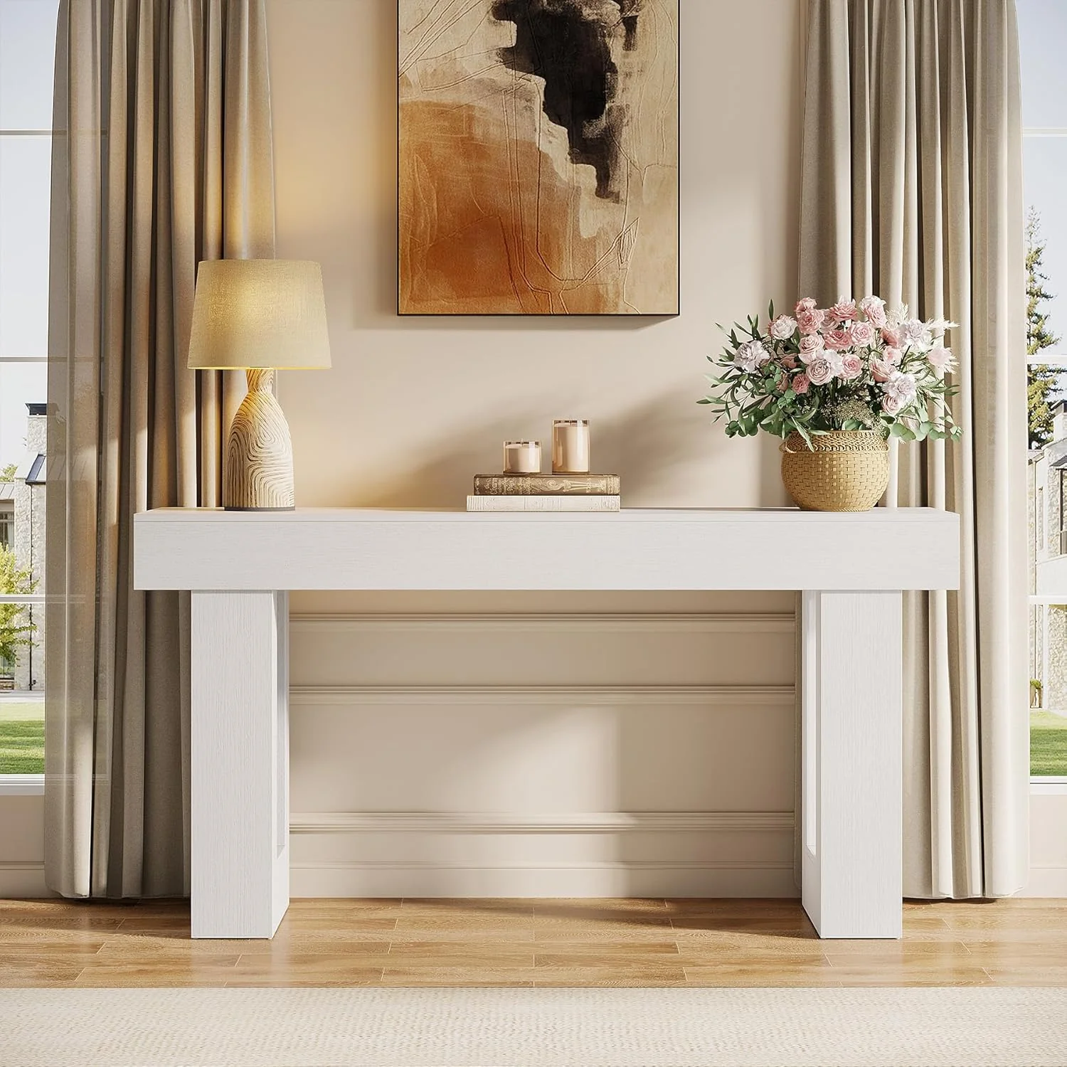 63" Rustic Sofa Table, Chunky Console Table for Entryway - Image 78