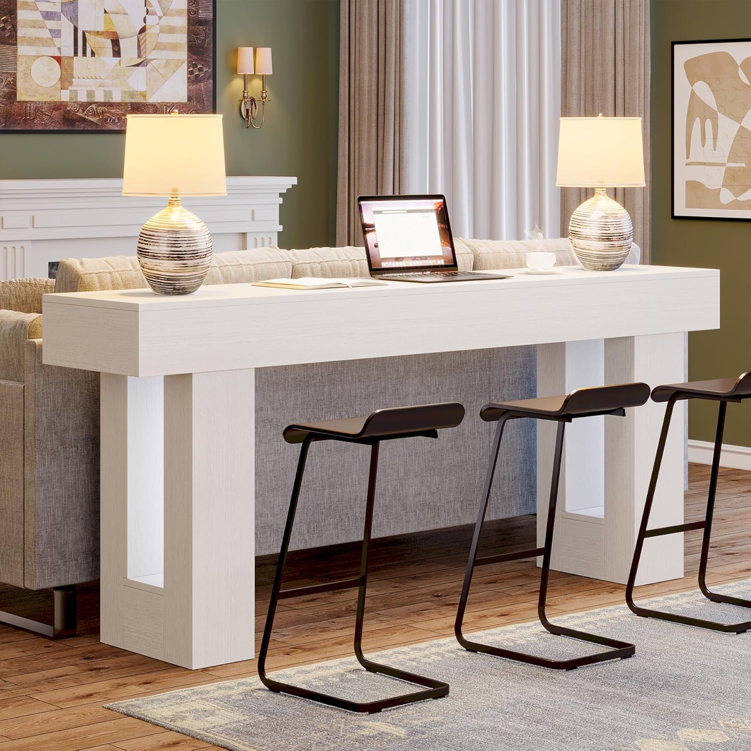63" Rustic Sofa Table, Chunky Console Table for Entryway - Image 79
