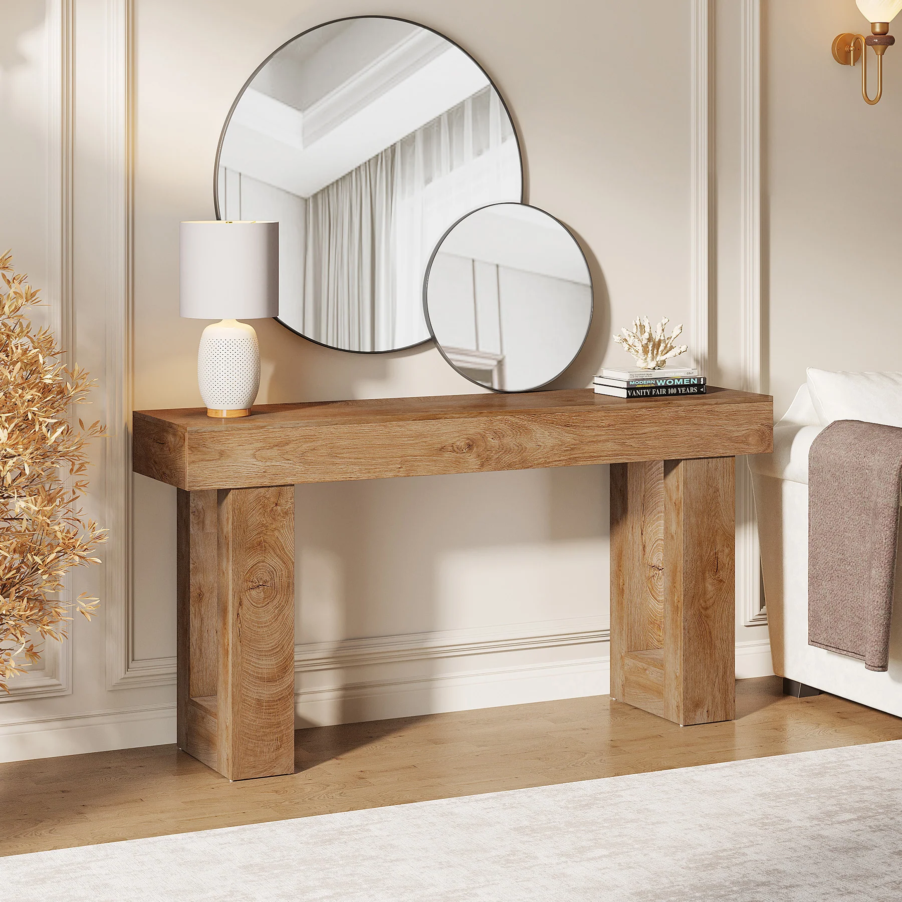 63" Rustic Sofa Table, Chunky Console Table for Entryway - Image 8