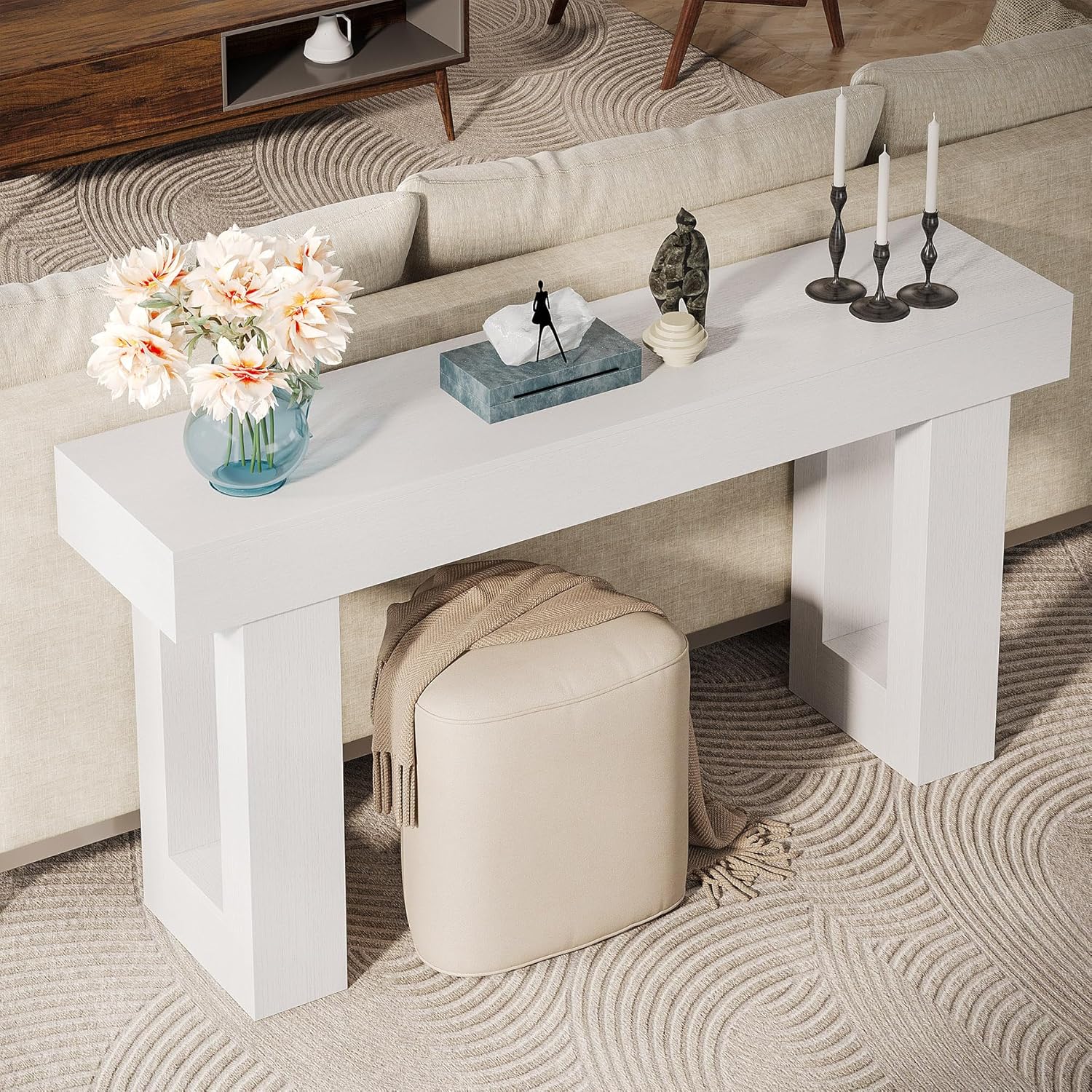 63" Rustic Sofa Table, Chunky Console Table for Entryway - Image 80