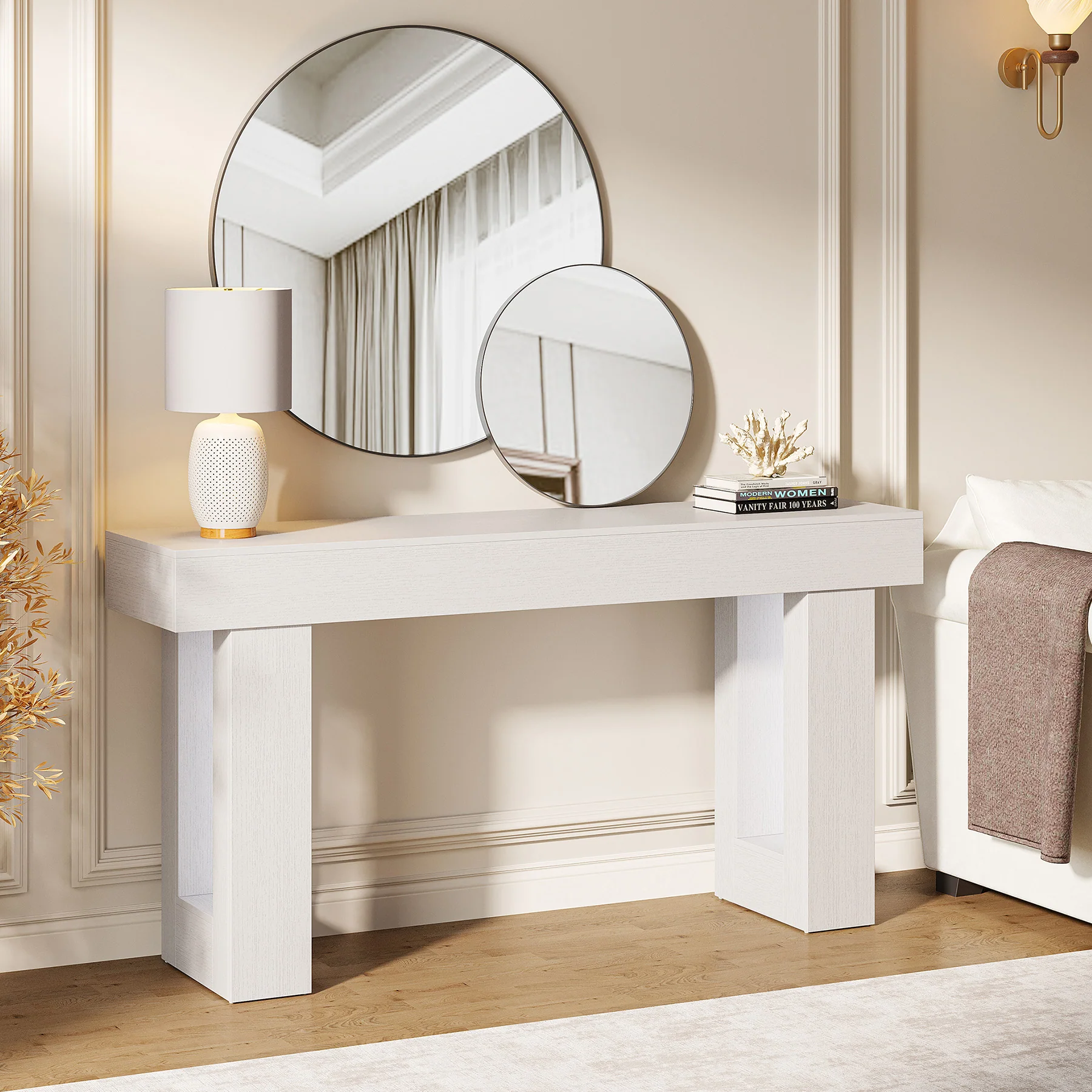 63" Rustic Sofa Table, Chunky Console Table for Entryway - Image 82
