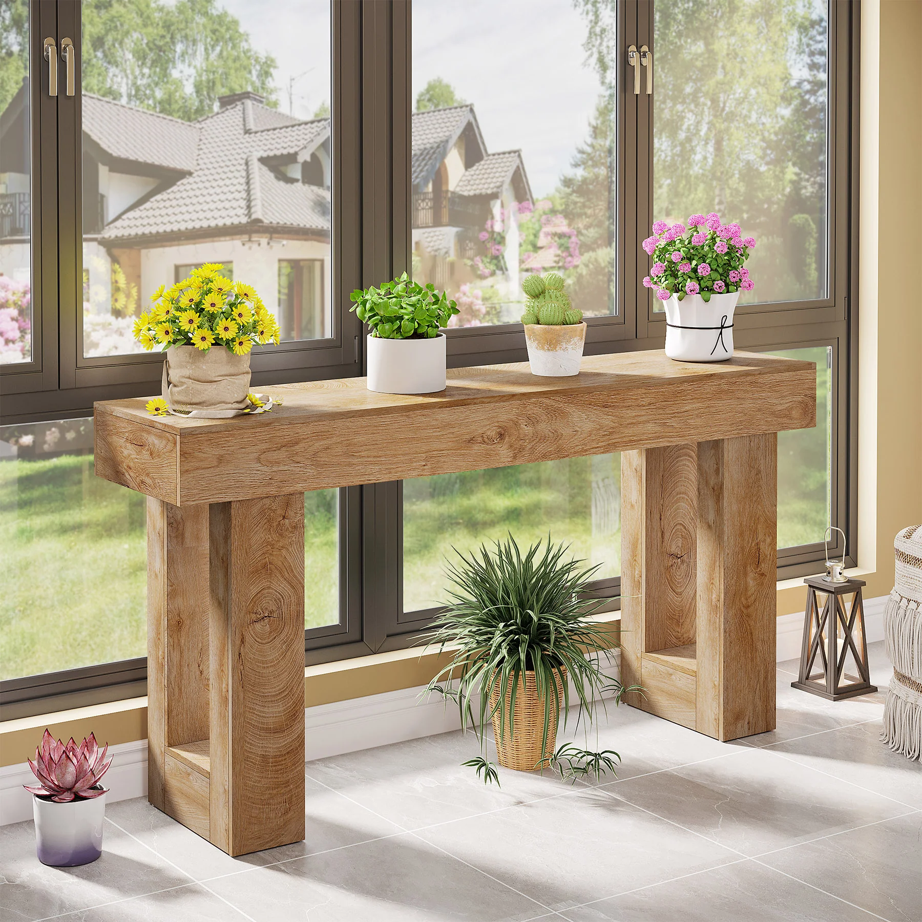 63" Rustic Sofa Table, Chunky Console Table for Entryway - Image 9